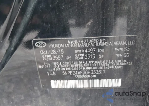 2016 Hyundai Sonata Se из США, поврежденный, VIN 5NPE24AF3GH333817